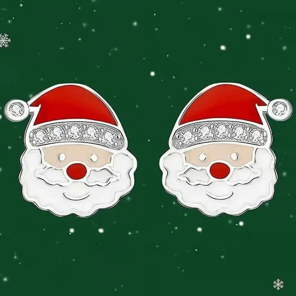 Stainless Steel SANTA CLAUS Christmas Stud Earrings